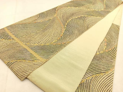 平和屋着物◎六通柄　本袋帯　流線文　金銀糸　正絹　逸品　BAAU3308hj
