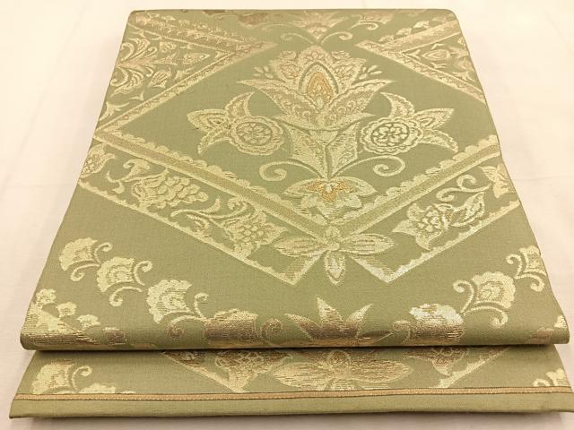 平和屋着物◎六通柄　京袋帯　本袋帯　更紗花文　金糸　正絹　逸品　BAAU3309hj