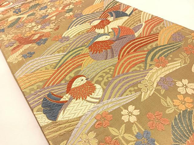 平和屋着物◎六通柄袋帯　唐織　鴛鴦花文　金糸　正絹　逸品　BAAU3315hj