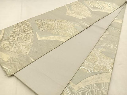 平和屋着物◎六通柄袋帯　唐織　地紙双鶴蜀江花文　金銀糸　正絹　逸品　BAAU3324hj