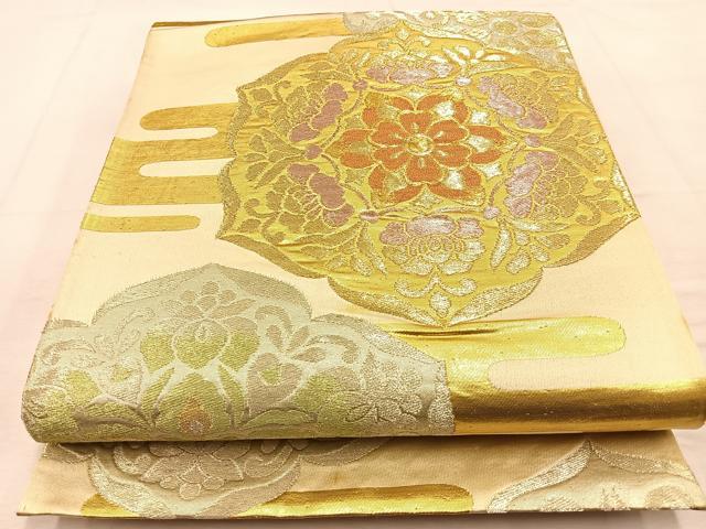 平和屋着物◎六通柄袋帯　エ霞正倉院花文　金銀糸　正絹　逸品　BAAU3335hj