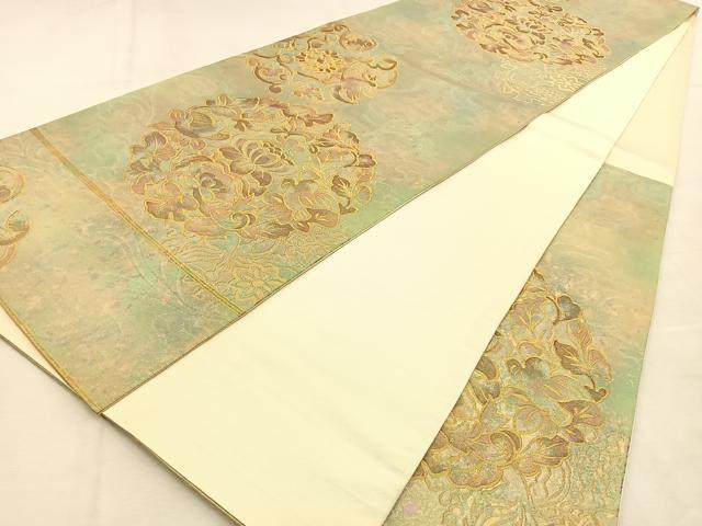 平和屋着物◎六通柄袋帯　ふくれ織　休み鳥花文　金糸　引箔　正絹　逸品　BAAU3337hj