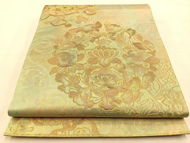 平和屋着物◎六通柄袋帯　ふくれ織　休み鳥花文　金糸　引箔　正絹　逸品　BAAU3337hj