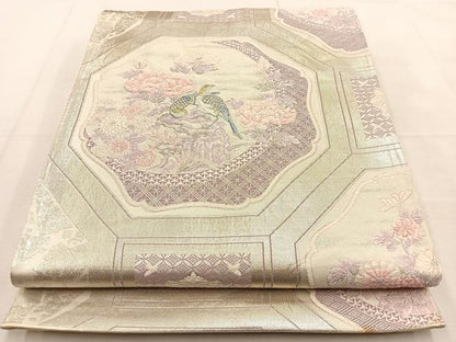平和屋着物◎六通柄袋帯　唐織　双鳥華園　金銀糸　正絹　逸品　BAAU3340hj