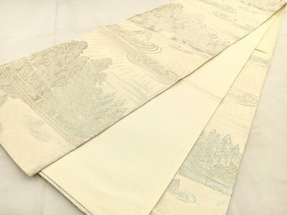 平和屋着物◎六通柄袋帯　石庭　銀糸　正絹　逸品　BAAU3344hj