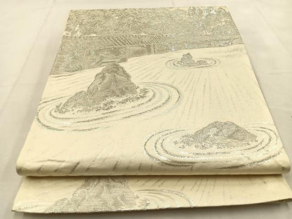 平和屋着物◎六通柄袋帯　石庭　銀糸　正絹　逸品　BAAU3344hj