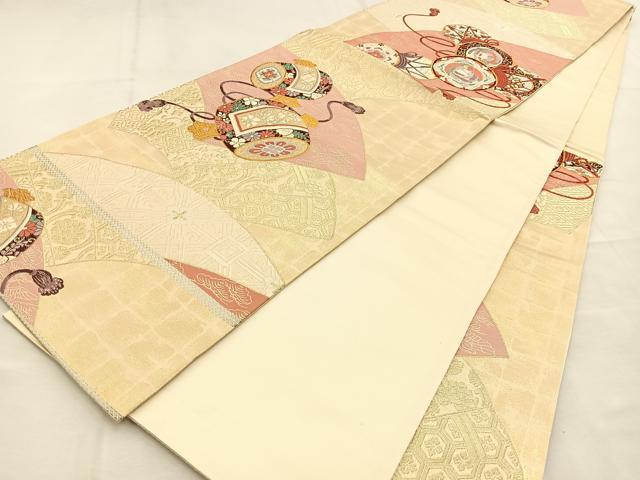 平和屋着物◎六通柄袋帯　唐織　鼓　打ち出の小槌　金銀糸　正絹　逸品　BAAU3347hj