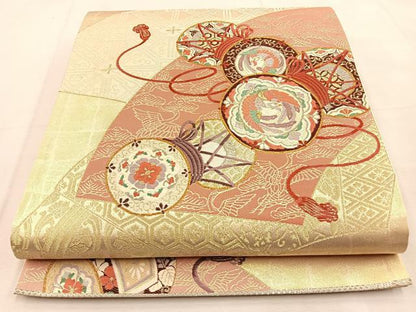 平和屋着物◎六通柄袋帯　唐織　鼓　打ち出の小槌　金銀糸　正絹　逸品　BAAU3347hj