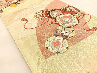 平和屋着物◎六通柄袋帯　唐織　鼓　打ち出の小槌　金銀糸　正絹　逸品　BAAU3347hj