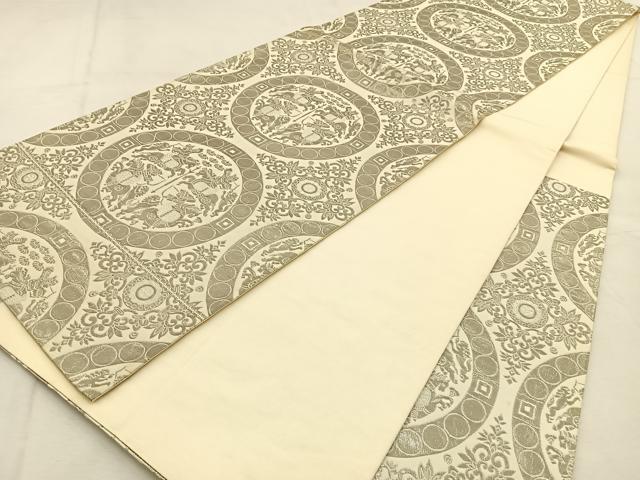 平和屋着物◎六通柄袋帯　狩猟文　銀糸　正絹　逸品　BAAU3351hj
