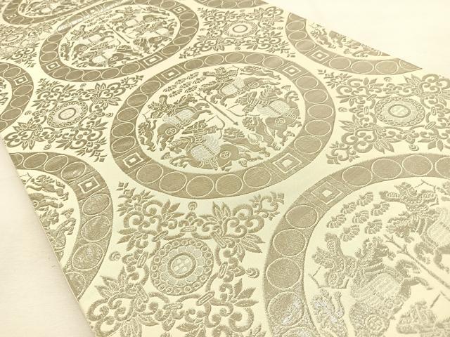平和屋着物◎六通柄袋帯　狩猟文　銀糸　正絹　逸品　BAAU3351hj