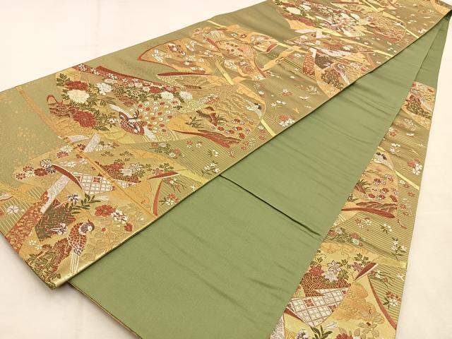 平和屋着物◎六通柄袋帯　唐織　御簾取花衣文　金糸　正絹　逸品　BAAU3352hj