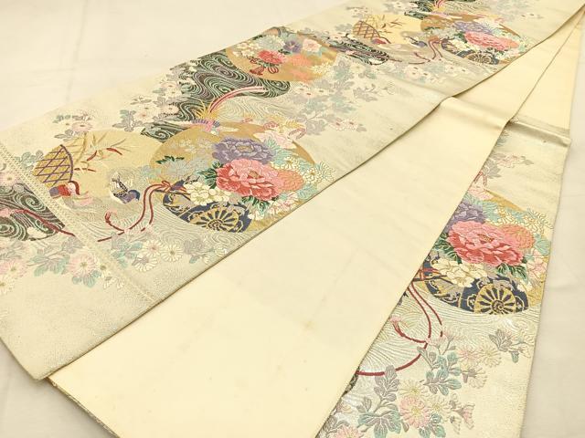 平和屋着物◎六通柄袋帯　唐織　能姿花車苑　金銀糸　正絹　逸品　BAAU3361hj