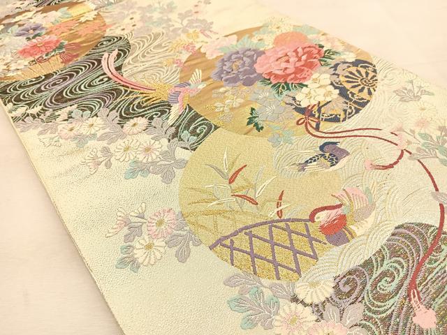 平和屋着物◎六通柄袋帯　唐織　能姿花車苑　金銀糸　正絹　逸品　BAAU3361hj
