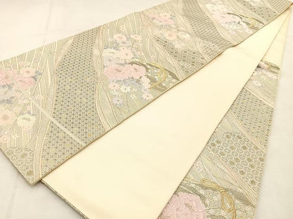 平和屋着物◎六通柄袋帯　唐織　プラチナ古典文様　正絹　逸品　BAAU3369hj