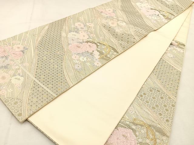 平和屋着物◎六通柄袋帯　唐織　プラチナ古典文様　正絹　逸品　BAAU3369hj