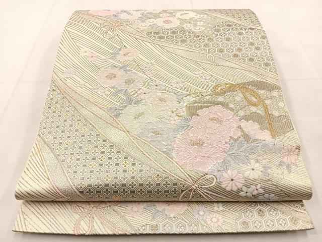 平和屋着物◎六通柄袋帯　唐織　プラチナ古典文様　正絹　逸品　BAAU3369hj