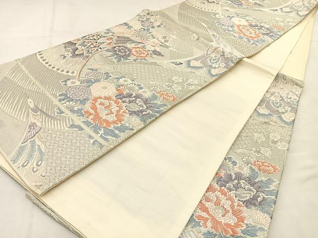 平和屋着物◎六通柄袋帯　唐織　花鳥文　プラチナ本銀二重織　正絹　逸品　BAAU3373hj