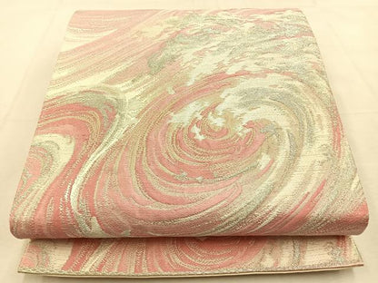 平和屋着物◎六通柄袋帯　立波文　銀糸　正絹　逸品　BAAU3385hj