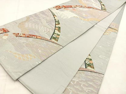 平和屋着物◎六通柄袋帯　唐織　御苑飛鶴文　金銀糸　正絹　逸品　BAAU3388hj