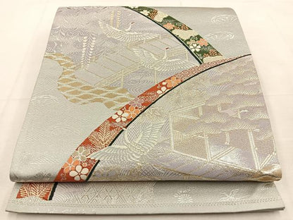 平和屋着物◎六通柄袋帯　唐織　御苑飛鶴文　金銀糸　正絹　逸品　BAAU3388hj