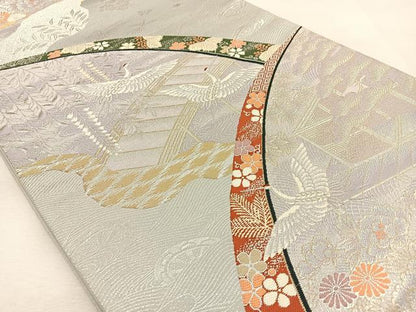 平和屋着物◎六通柄袋帯　唐織　御苑飛鶴文　金銀糸　正絹　逸品　BAAU3388hj
