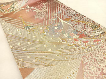 平和屋着物◎六通柄袋帯　唐織　孔雀花文　金銀糸　正絹　逸品　BAAU3396hj