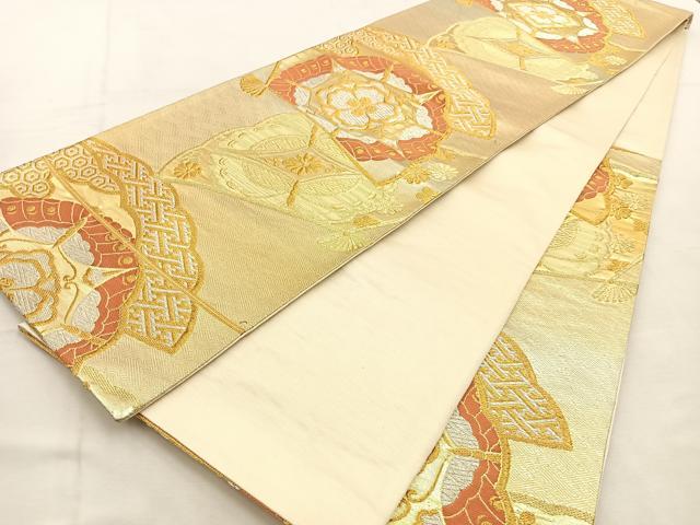 平和屋着物◎六通柄袋帯　檜扇有職花文　金銀糸　正絹　逸品　BAAU3411hj