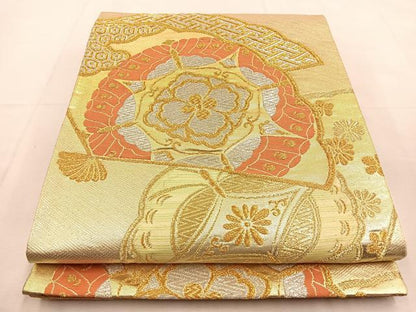 平和屋着物◎六通柄袋帯　檜扇有職花文　金銀糸　正絹　逸品　BAAU3411hj