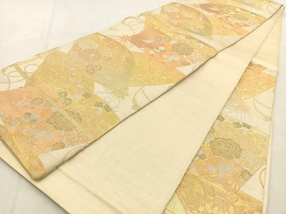 平和屋着物◎六通柄袋帯　扇面花車文　金銀糸　正絹　逸品　BAAU3417hj