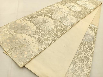 平和屋着物◎六通柄袋帯　孔雀　銀糸　正絹　逸品　BAAU3419hj