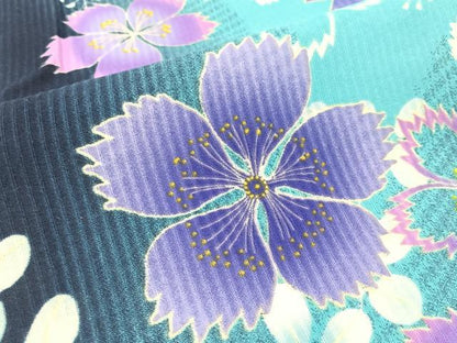 平和屋着物＊夏物 小紋・浴衣兼用 舞桜文 洗える着物 BAAU3421hj