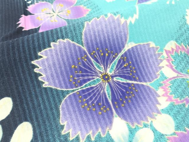 平和屋着物＊夏物 小紋・浴衣兼用 舞桜文 洗える着物 BAAU3421hj