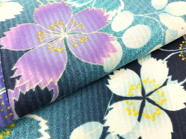 平和屋着物＊夏物 小紋・浴衣兼用 舞桜文 洗える着物 BAAU3421hj