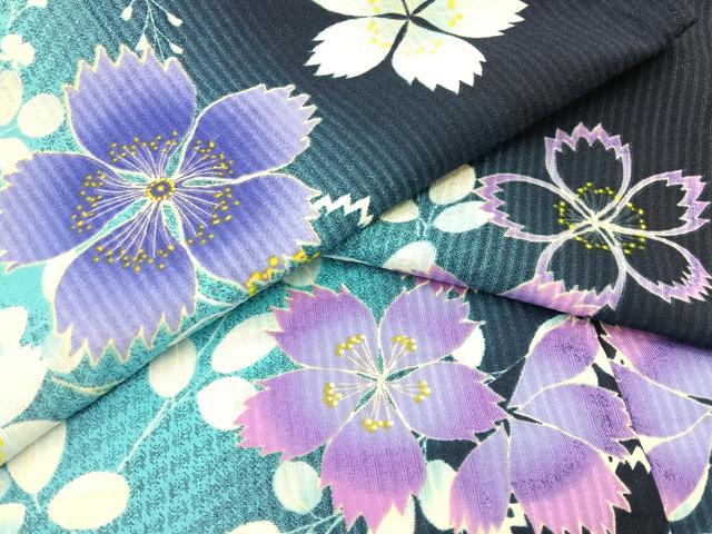 平和屋着物＊夏物 小紋・浴衣兼用 舞桜文 洗える着物 BAAU3421hj