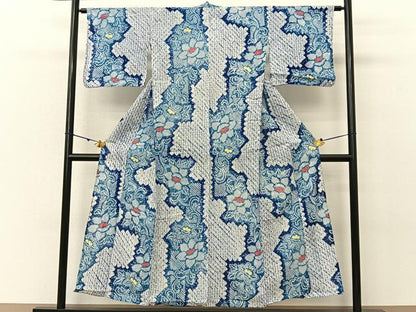 平和屋着物∴夏物 浴衣 有松鳴海絞り 花唐草文 綿 逸品 BAAU3422hj
