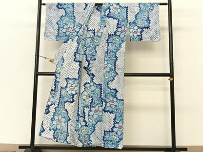 平和屋着物∴夏物 浴衣 有松鳴海絞り 花唐草文 綿 逸品 BAAU3422hj