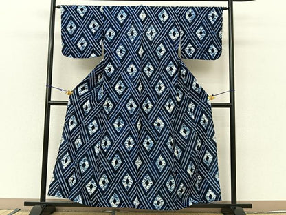 平和屋着物∴夏物　浴衣　有松鳴海絞り　菱文様　綿　逸品　BAAU3423hj