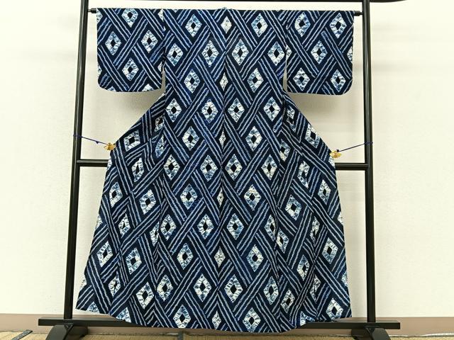 平和屋着物∴夏物　浴衣　有松鳴海絞り　菱文様　綿　逸品　BAAU3423hj