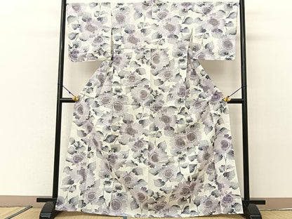 平和屋着物∴夏物 浴衣 綿紅梅 草花文 金彩 綿 逸品 未使用 BAAU3424hj