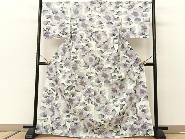 平和屋着物∴夏物 浴衣 綿紅梅 草花文 金彩 綿 逸品 未使用 BAAU3424hj