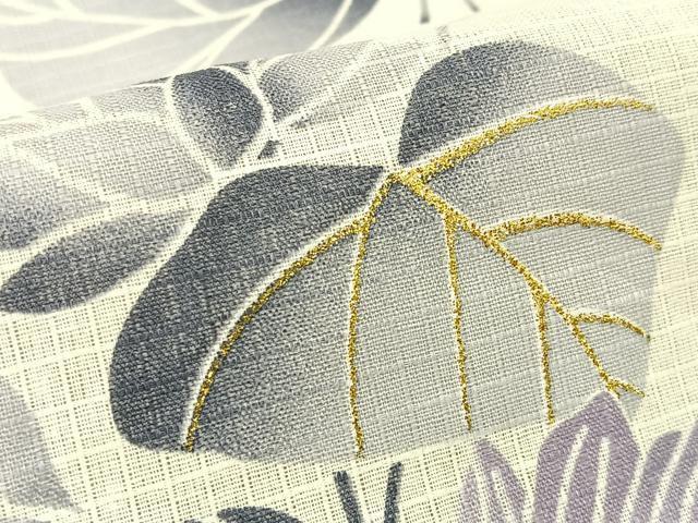 平和屋着物∴夏物 浴衣 綿紅梅 草花文 金彩 綿 逸品 未使用 BAAU3424hj