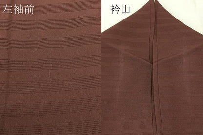 平和屋着物＊夏物 色無地 横縞絞絽 栗皮茶色 正絹 逸品 BAAU3427hj