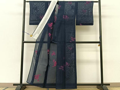 平和屋着物＊夏物 小紋 紗 草花文 BAAU3428hj