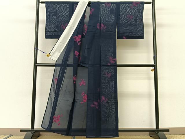 平和屋着物＊夏物 小紋 紗 草花文 BAAU3428hj