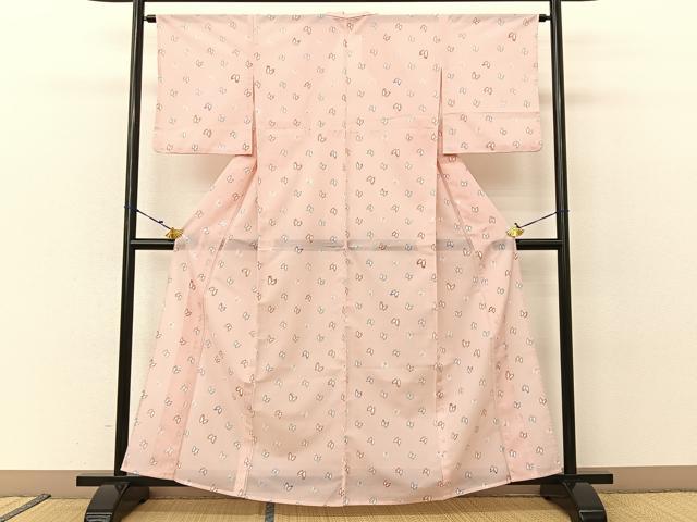 平和屋着物＊夏物 小紋 絽 舞蝶文 洗える着物 BAAU3431hj
