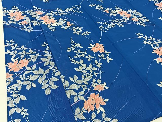 平和屋着物＊夏物 小紋 絽 草花文 洗える着物 BAAU3434hj