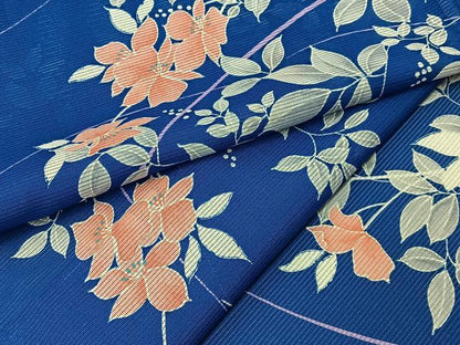 平和屋着物＊夏物 小紋 絽 草花文 洗える着物 BAAU3434hj