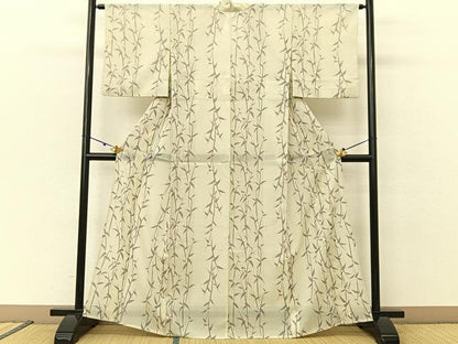 平和屋着物＊夏物　小紋　絽　笹の葉文　やまと誂製　洗える着物　BAAU3436hj