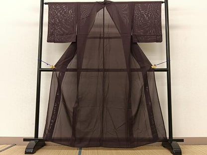 平和屋着物＊夏物　色無地　絽　紫鳶色　洗える着物　BAAU3437hj